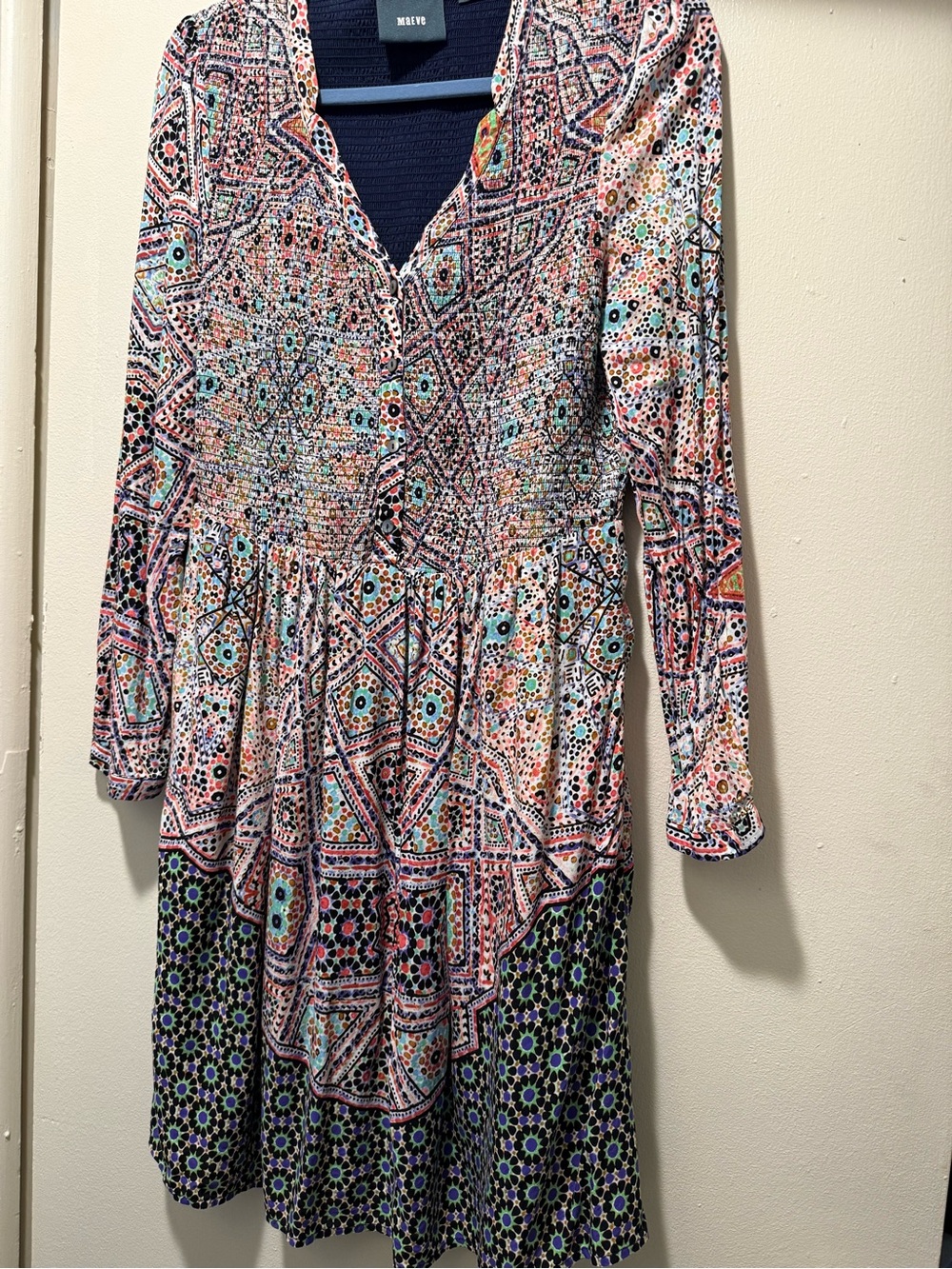 Maeve Multicolor Geometric & Floral Long Sleeve Dress